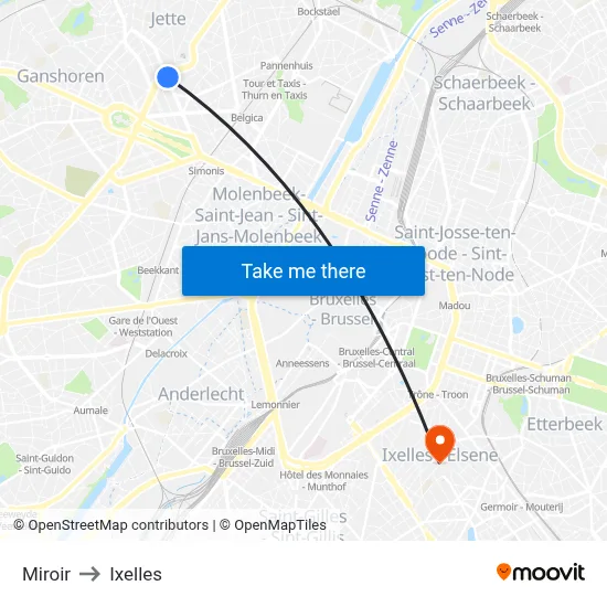 Miroir to Ixelles map