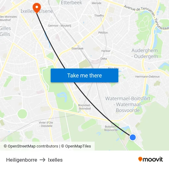 Heiligenborre to Ixelles map
