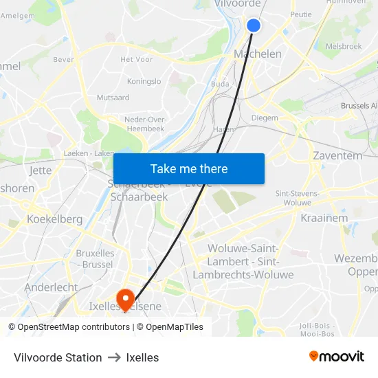 Vilvoorde Station to Ixelles map