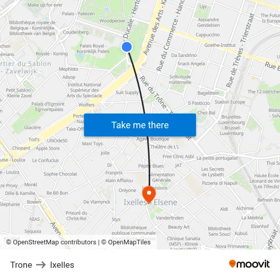 Trone to Ixelles map