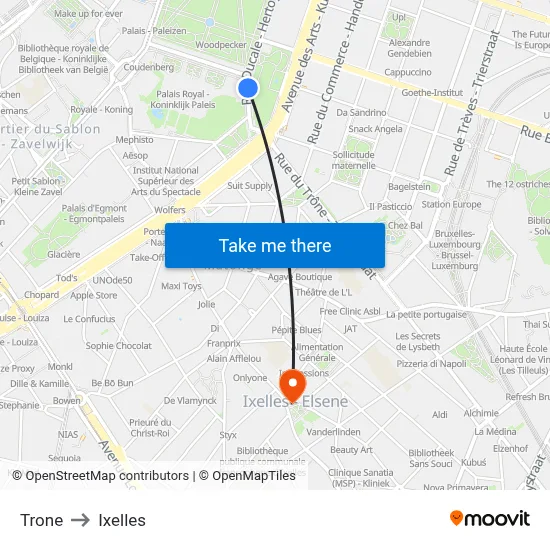 Trone to Ixelles map
