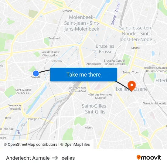Anderlecht Aumale to Ixelles map