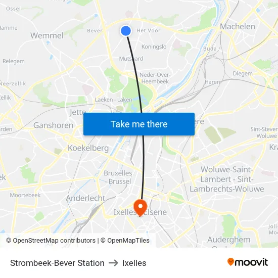Strombeek-Bever Station to Ixelles map