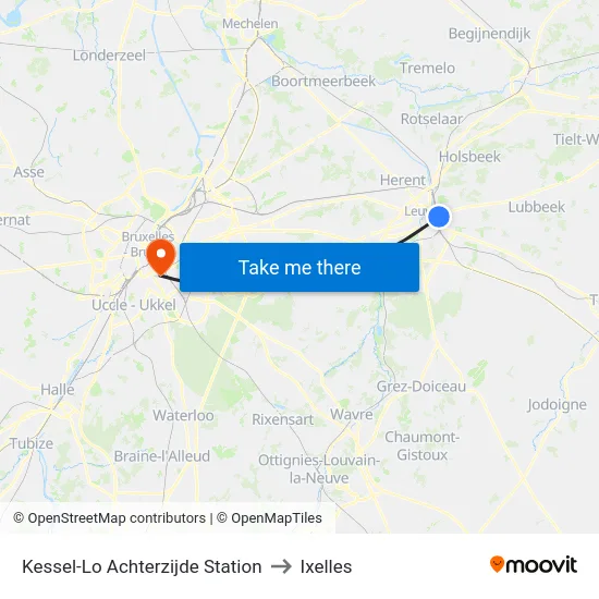 Kessel-Lo Achterzijde Station to Ixelles map