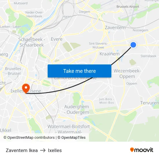 Zaventem Ikea to Ixelles map