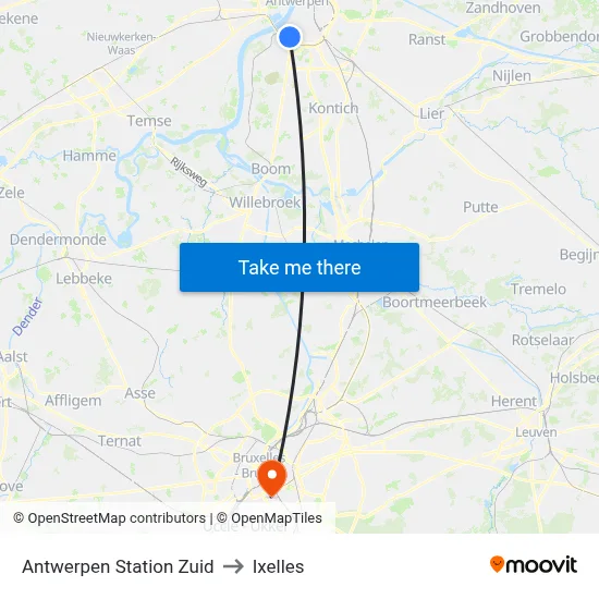 Antwerpen Station Zuid to Ixelles map
