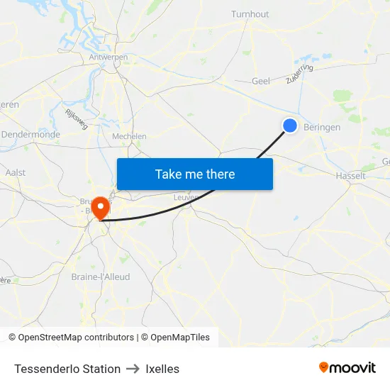 Tessenderlo Station to Ixelles map