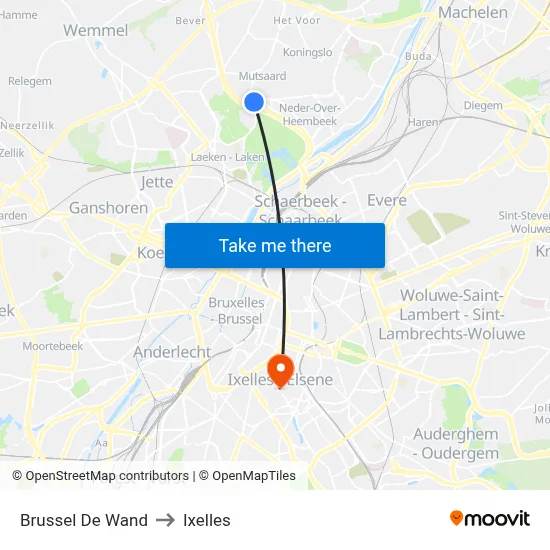 Brussel De Wand to Ixelles map