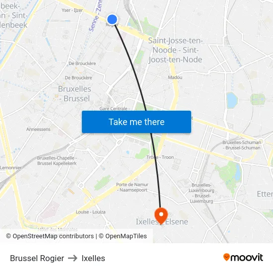 Brussel Rogier to Ixelles map