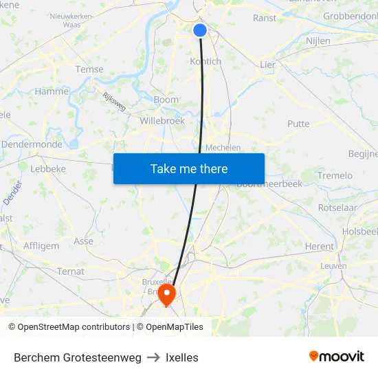 Berchem Grotesteenweg to Ixelles map