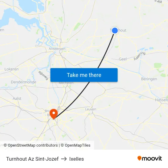 Turnhout Az Sint-Jozef to Ixelles map