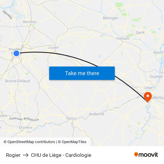 Rogier to CHU de Liège - Cardiologie map