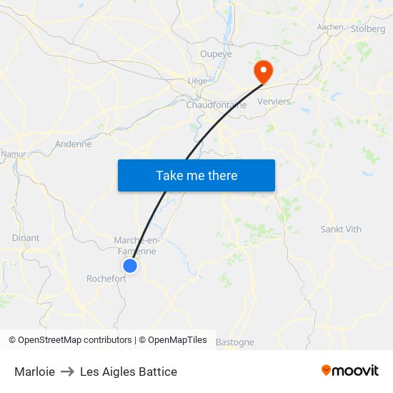 Marloie to Les Aigles Battice map