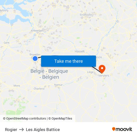 Rogier to Les Aigles Battice map