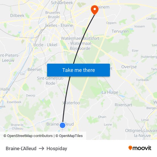 Braine-L'Alleud to Hospiday map