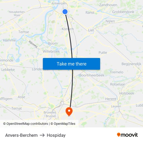 Anvers-Berchem to Hospiday map