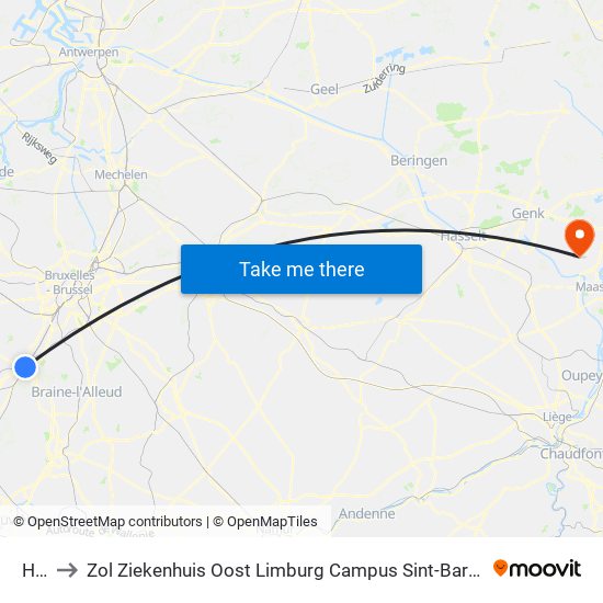 Hal to Zol Ziekenhuis Oost Limburg Campus Sint-Barbara map