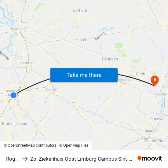 Rogier to Zol Ziekenhuis Oost Limburg Campus Sint-Barbara map