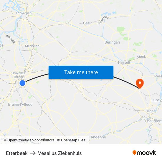 Etterbeek to Vesalius Ziekenhuis map