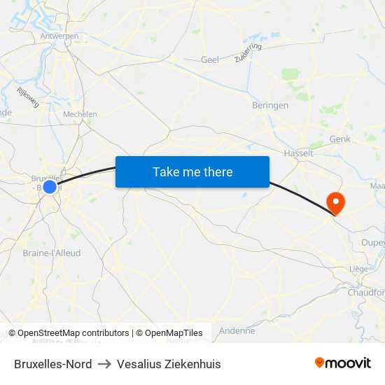 Bruxelles-Nord to Vesalius Ziekenhuis map