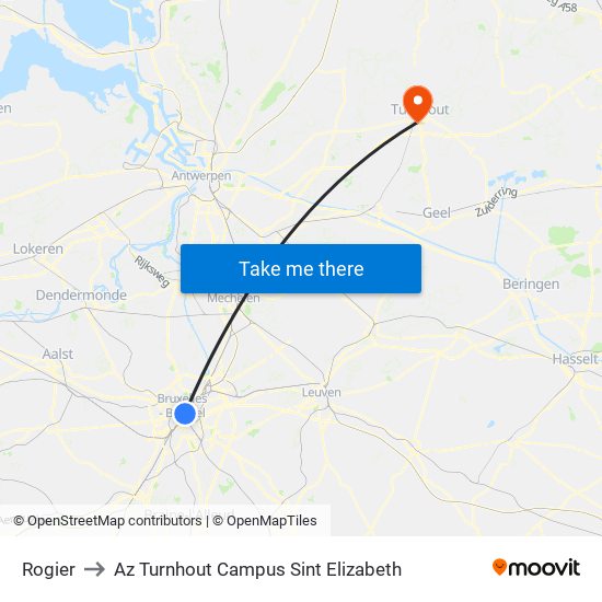Rogier to Az Turnhout Campus Sint Elizabeth map