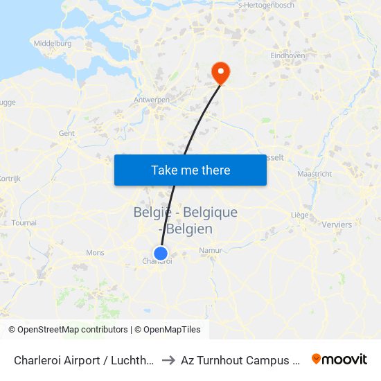 Charleroi Airport / Luchthaven Charleroi to Az Turnhout Campus Sint Elizabeth map