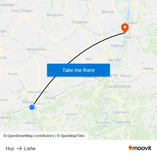 Huy to Lixhe map