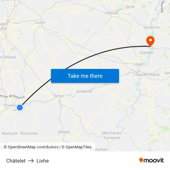 Châtelet to Lixhe map