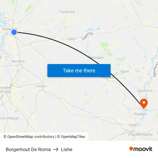 Borgerhout De Roma to Lixhe map