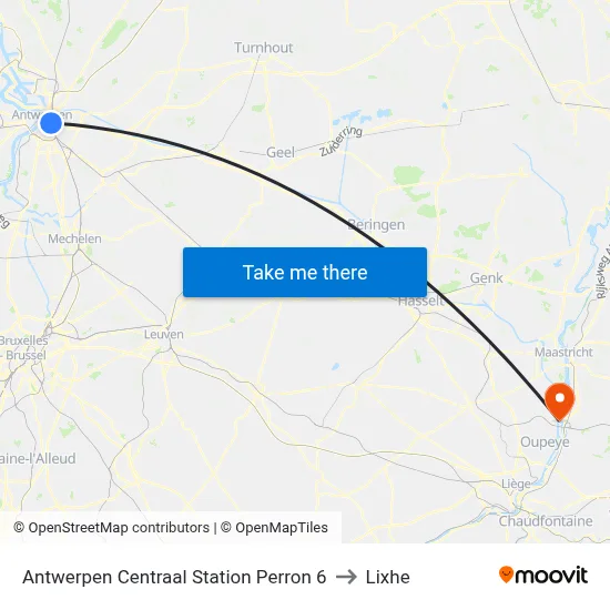 Antwerp Central Station Platform 6 to Lixhe map