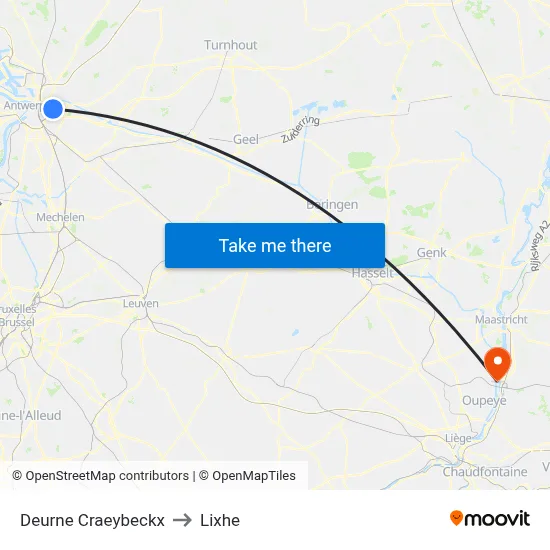 Deurne Craeybeckx to Lixhe map