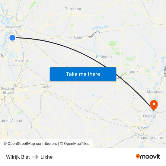 Wilrijk Bist to Lixhe map