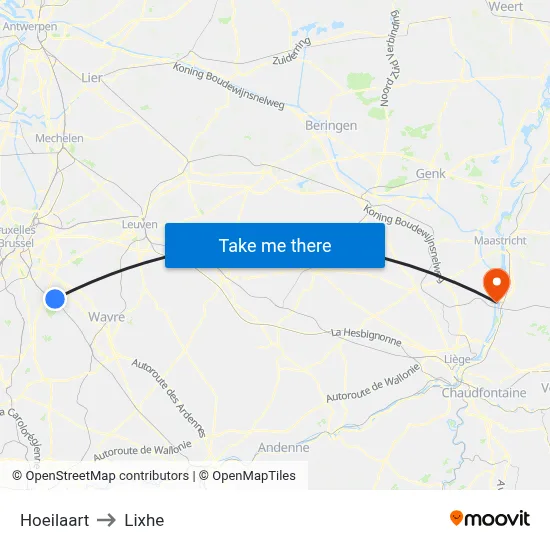 Hoeilaart to Lixhe map