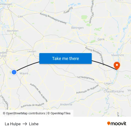 La Hulpe to Lixhe map