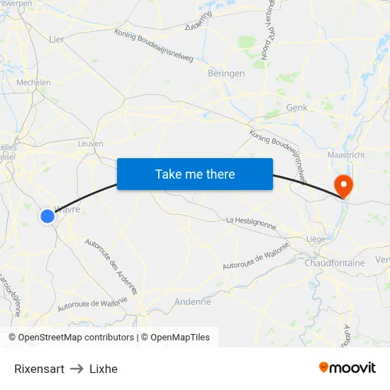 Rixensart to Lixhe map