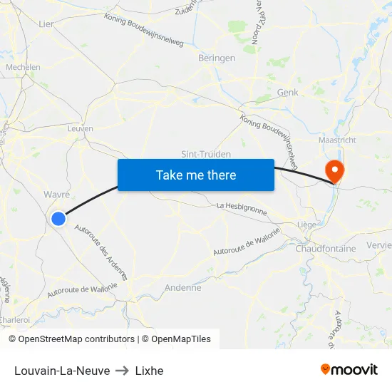 Louvain-La-Neuve to Lixhe map
