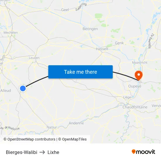 Bierges-Walibi to Lixhe map