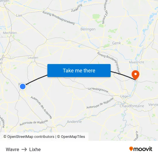 Wavre to Lixhe map