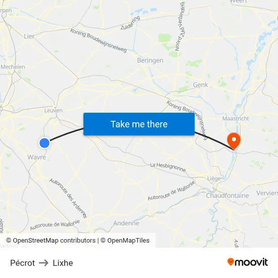 Pécrot to Lixhe map