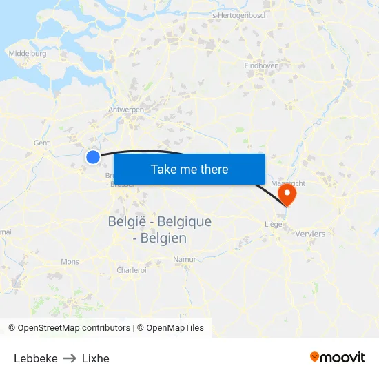 Lebbeke to Lixhe map