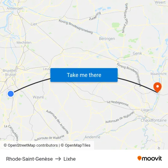 Rhode-Saint-Genèse to Lixhe map