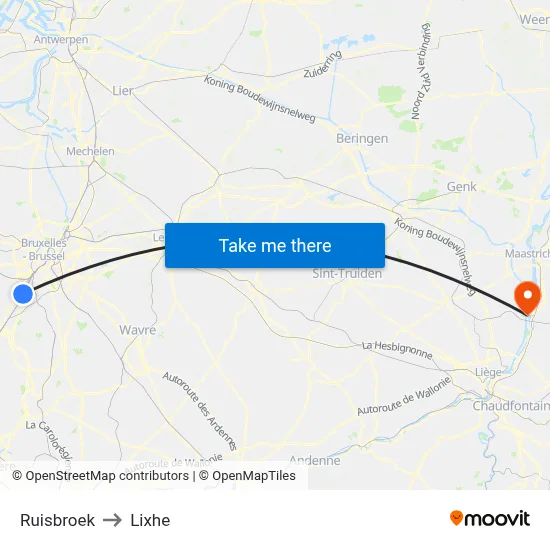 Ruisbroek to Lixhe map