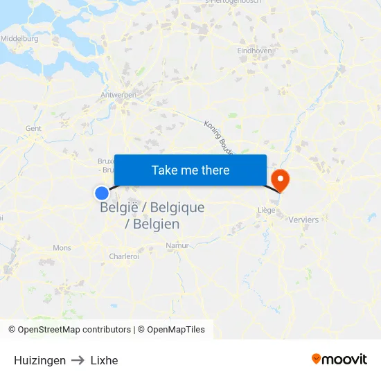 Huizingen to Lixhe map