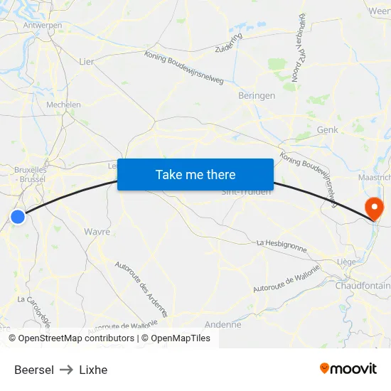 Beersel to Lixhe map