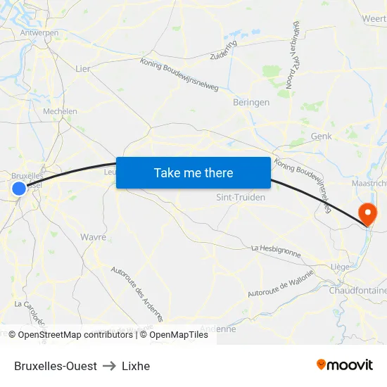 Brussels West to Lixhe map