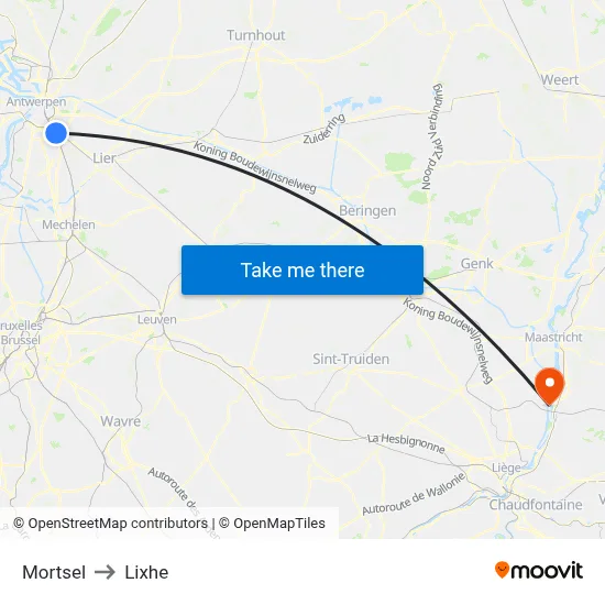 Mortsel to Lixhe map