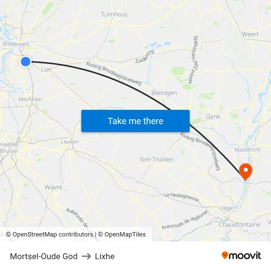 Mortsel-Oude God to Lixhe map