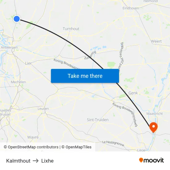 Kalmthout to Lixhe map