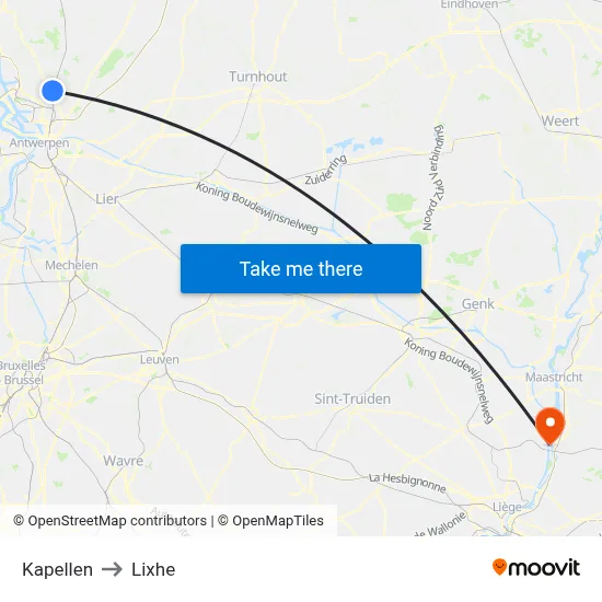 Kapellen to Lixhe map