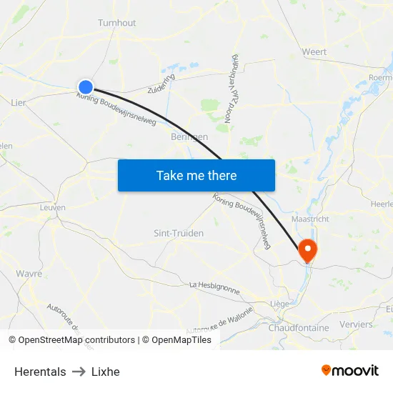Herentals to Lixhe map